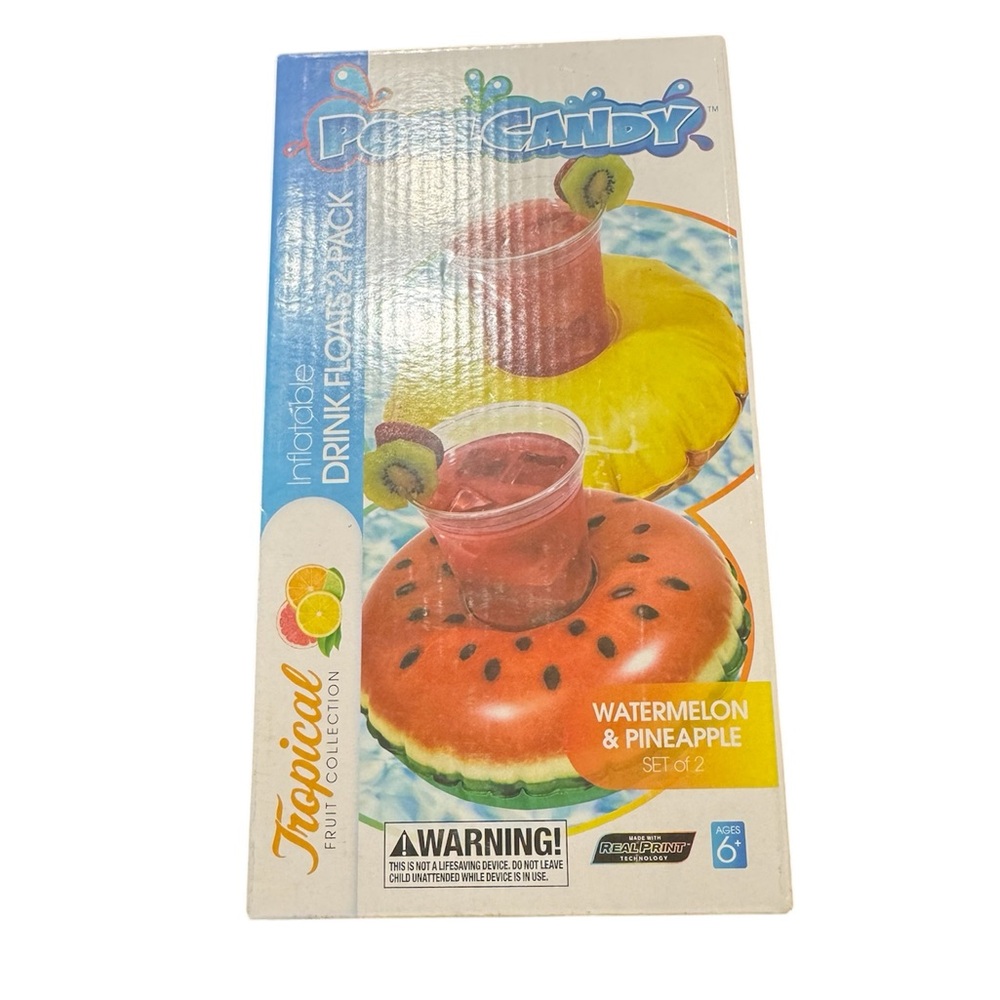 Brand Mew Pool Candy Inflatable Drink Floats 2 -pack Tropical fruit collection